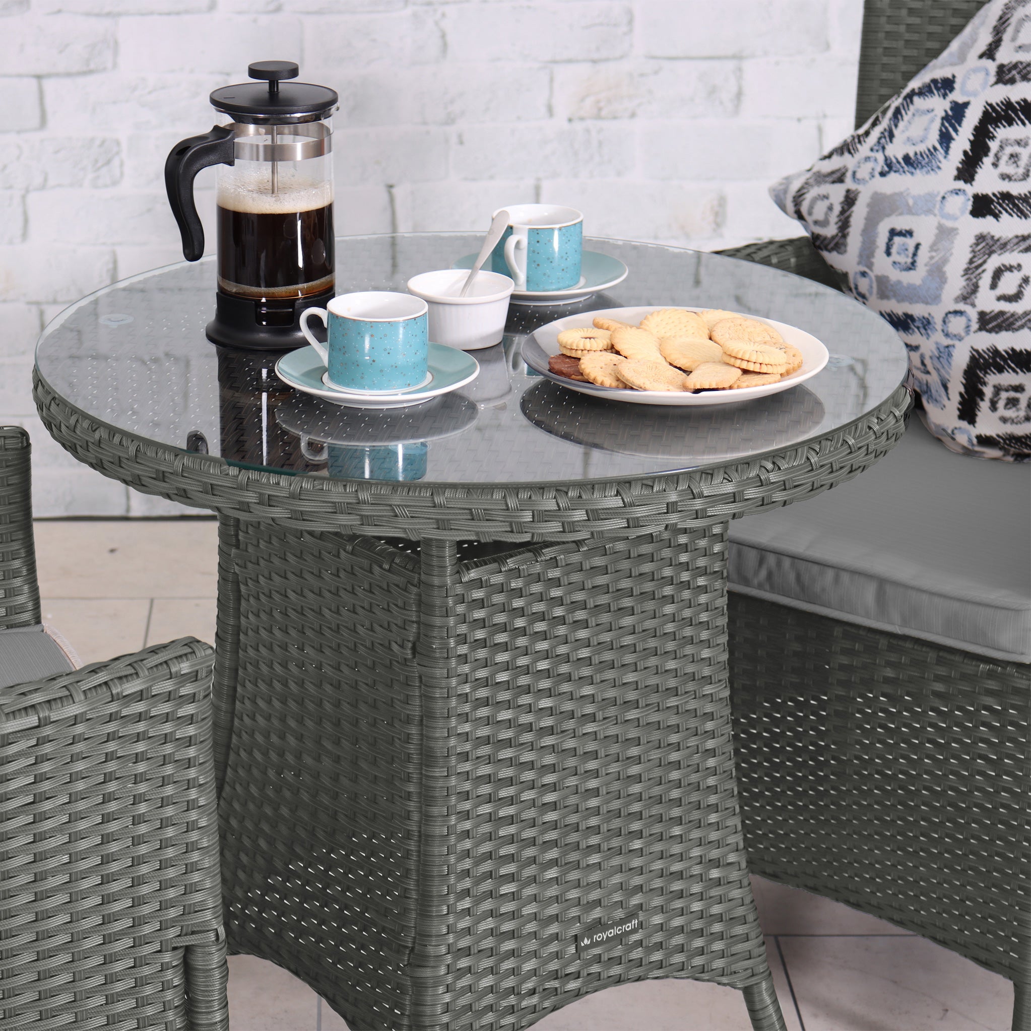 Vada Outdoor Living 70cm 2 Seat Rattan Round Bistro Set for Garden