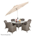 Paris 6 Seat 140cm Lux Rattan Garden Dining Set with parasol
