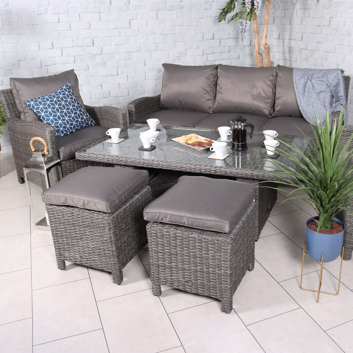 Paris Rattan Seven Seater Deluxe Sofa Dining Set