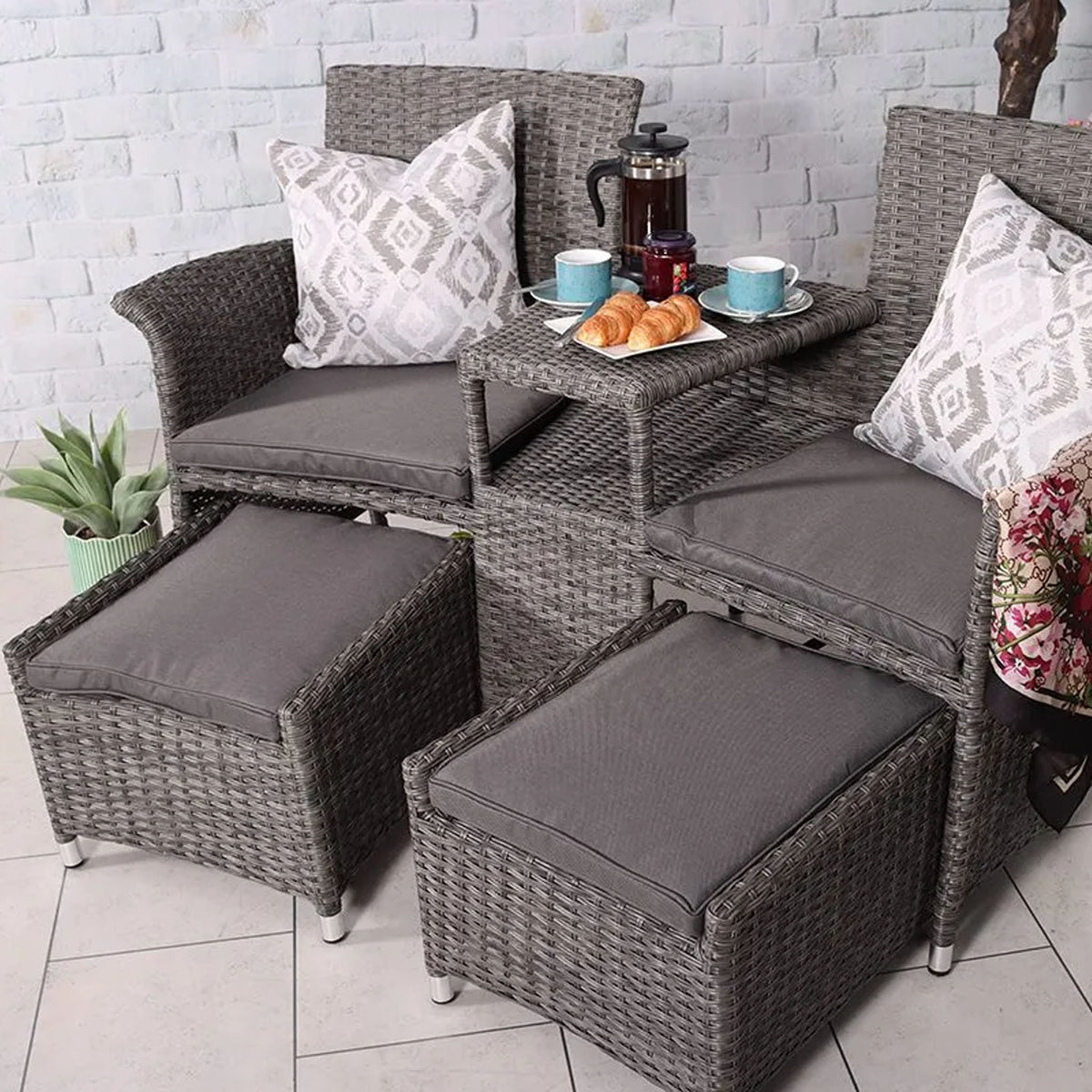 Paris Deluxe Rattan Companion Love Seat Set Table and Chairs