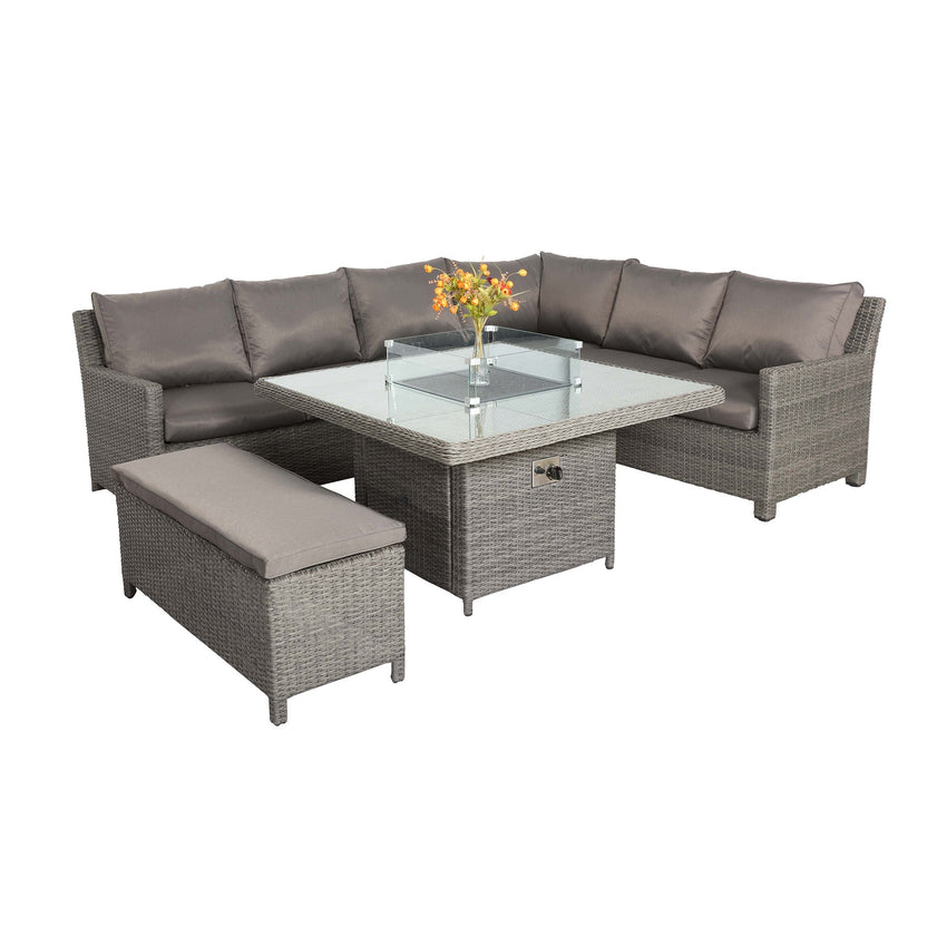 Paris 120cm Fire Pit Rattan Set with Bench | Roseland