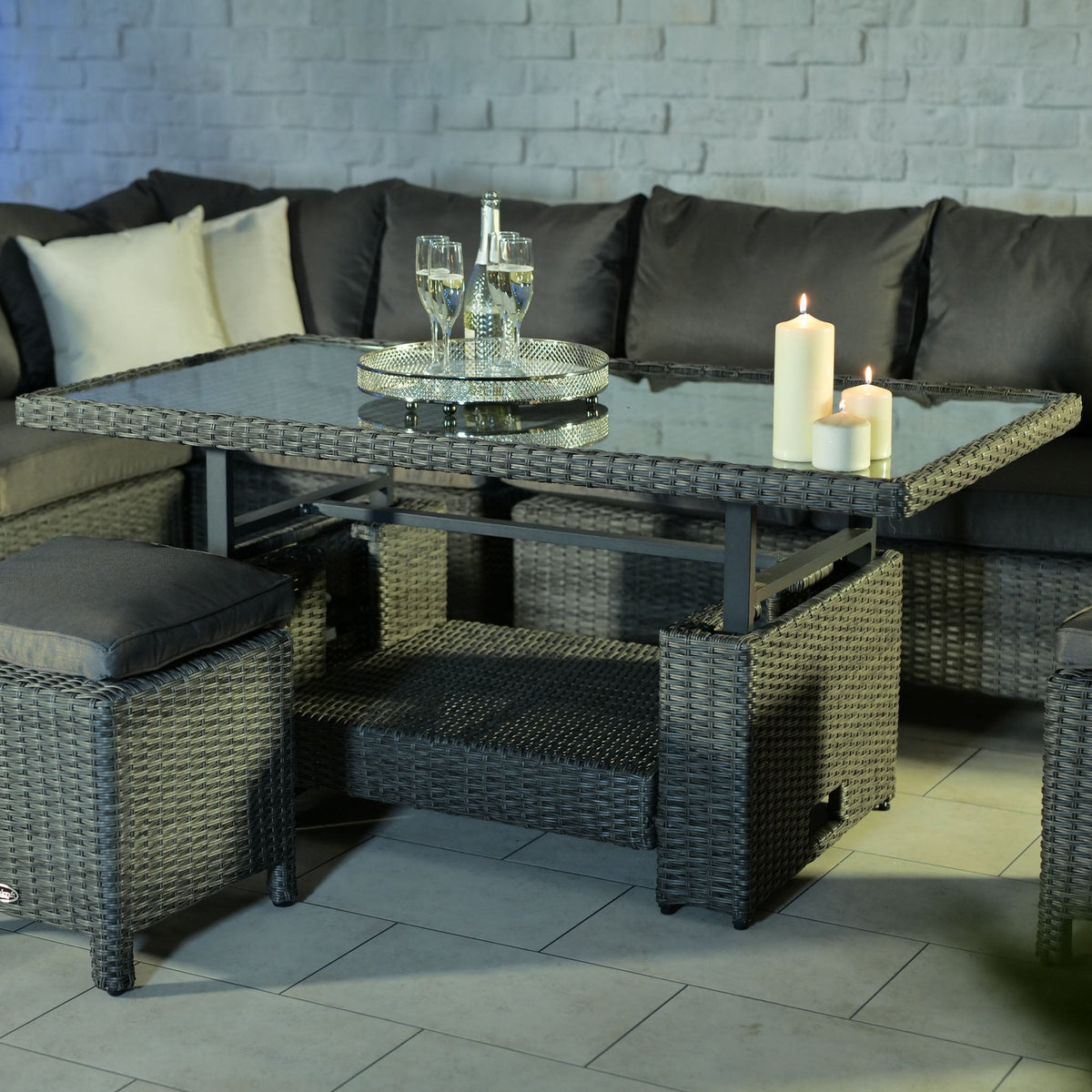 Paris Rattan Lounge Dining Set with Rise and Fall Table