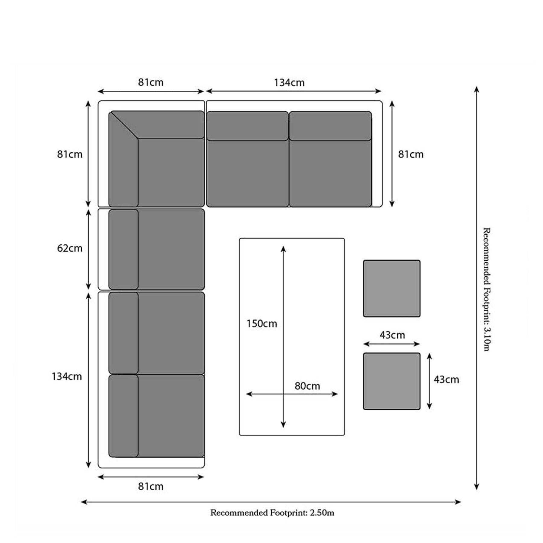 Paris Rattan Lounge Dining Set with Rise and Fall Table Dimensions & size Guide