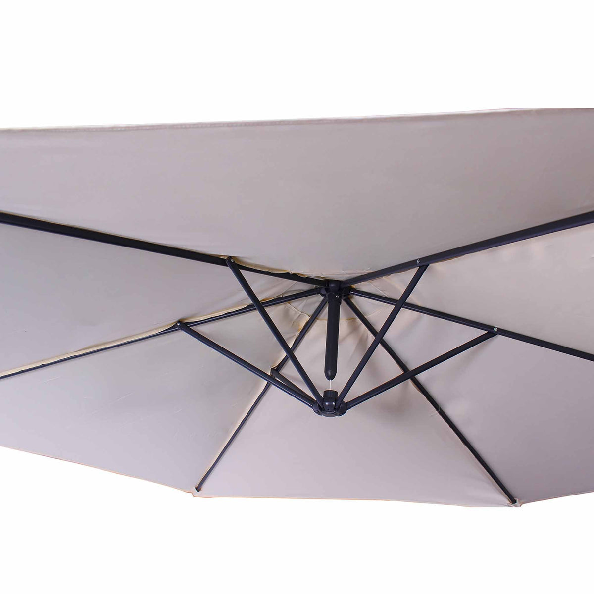 close up of the polyester fabric on the 3m Crank & Tilt Ivory Outdoor Cantilever Patio Parasol