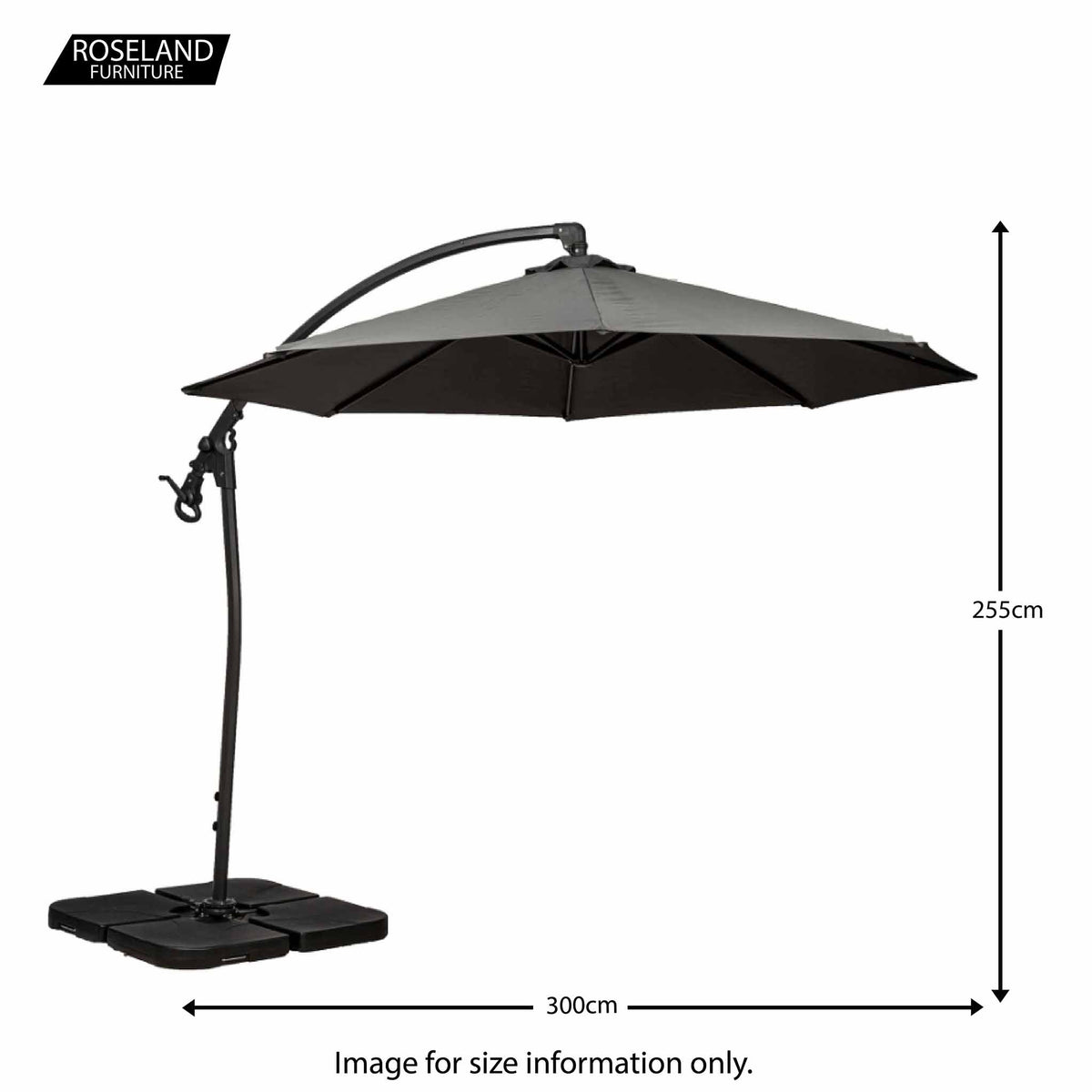 3m Deluxe Pedal Operated Cantilever Parasol - Grey - size guide