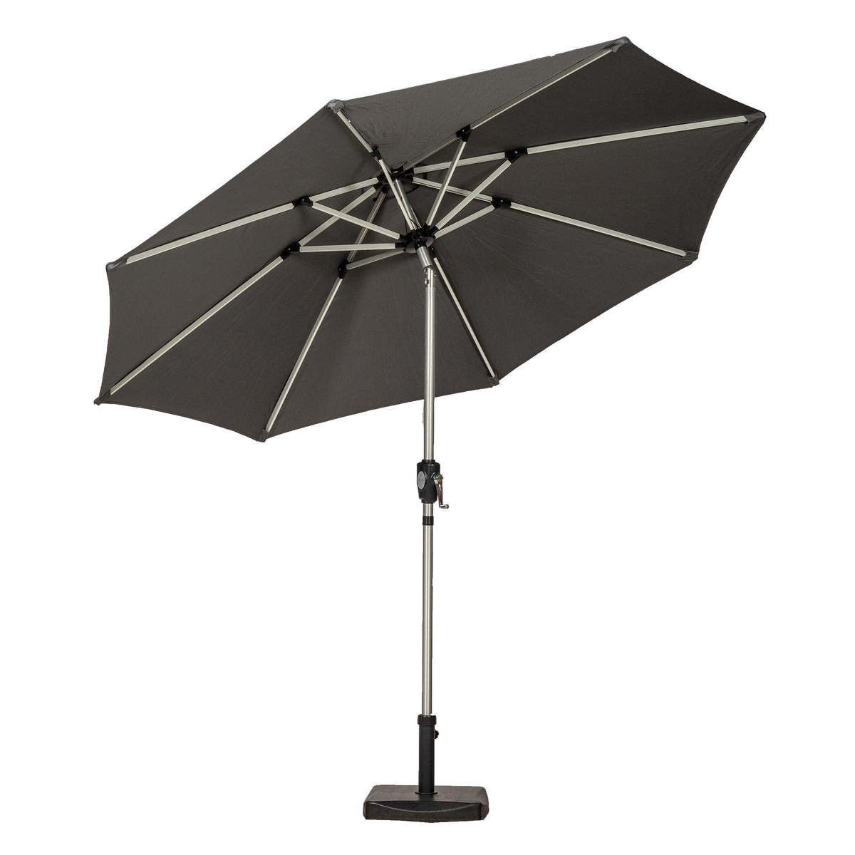 2.7m Grey LED Lit Solar Powered Outdoor Crank and Tilt Garden Umbrella