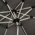 close up of the aluminium ribs on the 2.7m Grey LED Lit Solar Powered Outdoor Crank and Tilt Parasol