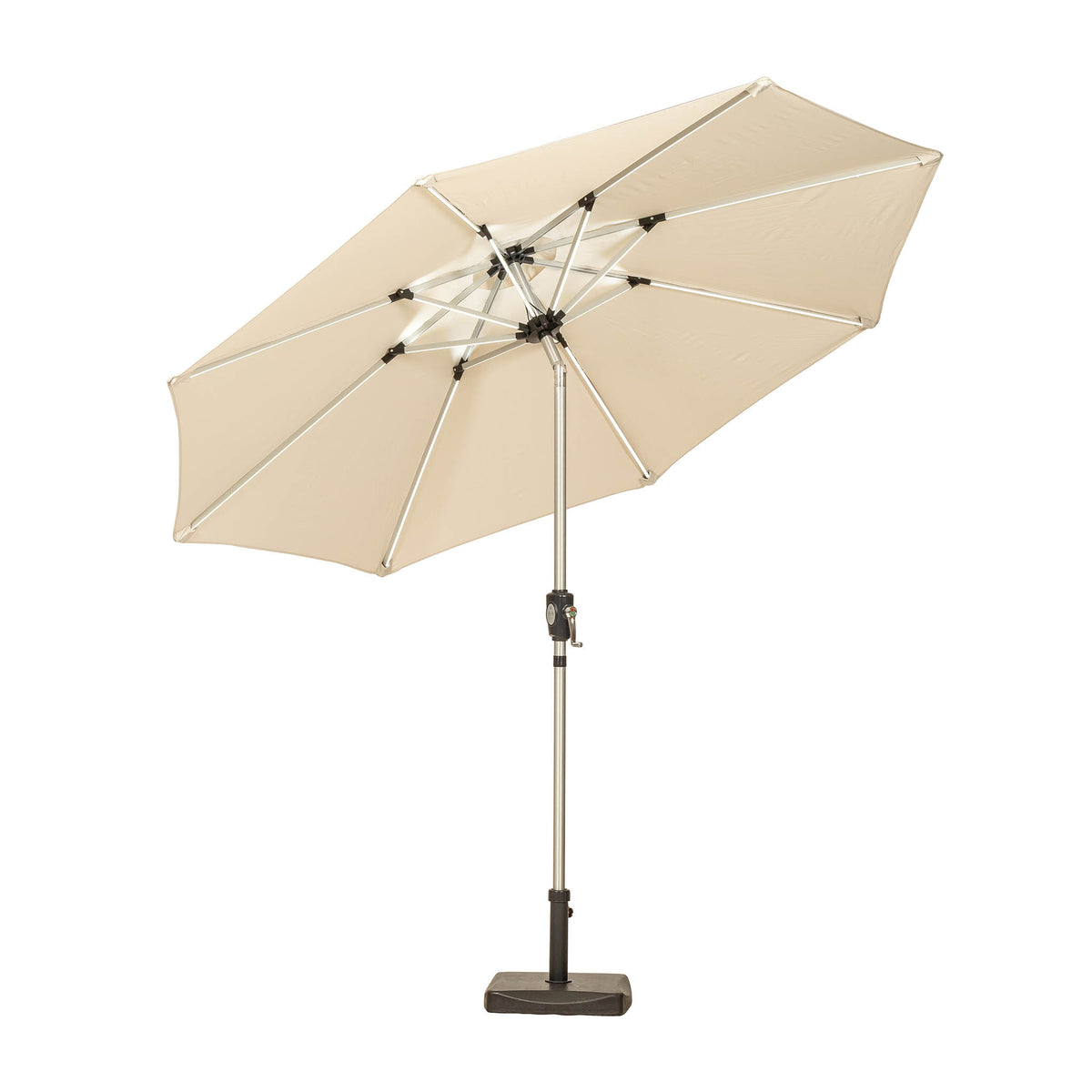 2.7m Ivory LED Lit Up Solar Powered Outdoor Crank and Tilt Parasol from Roseland Furniture