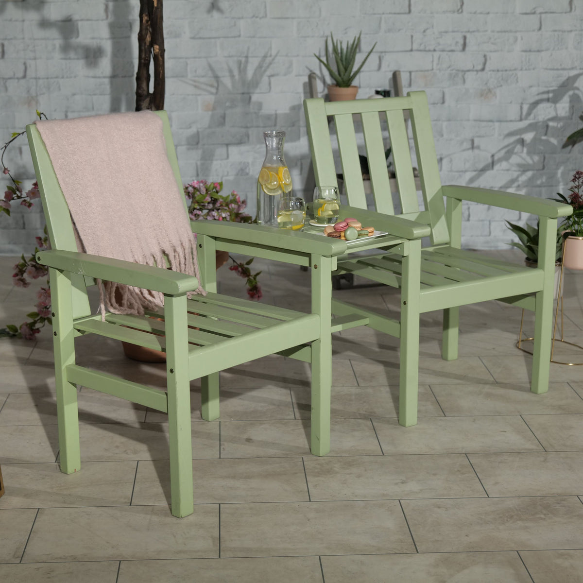 Porto Green Companion Wooden Love Seat with table