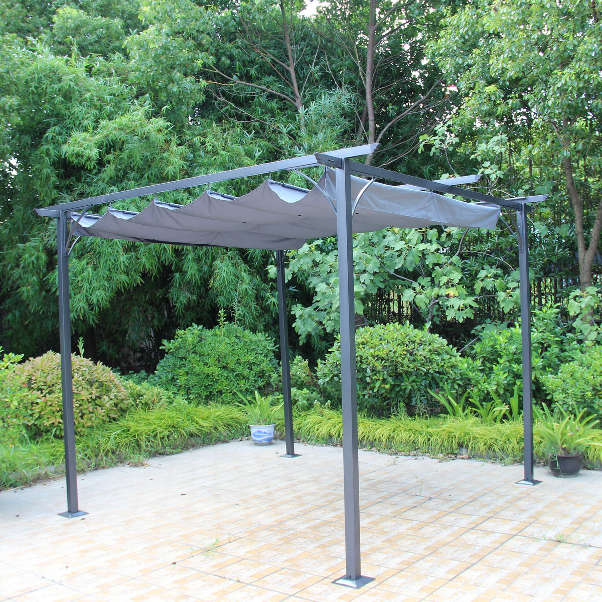 3m Grey Prague Pergola Gazebo with retractable shelter