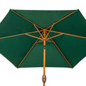 wood look aluminium frame on the 2.5m Green Crank & Tilt Garden Parasol 