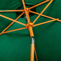 close up of the tilt mechanism on the 2.5m Green Crank & Tilt Garden Parasol with Wood Look Frame