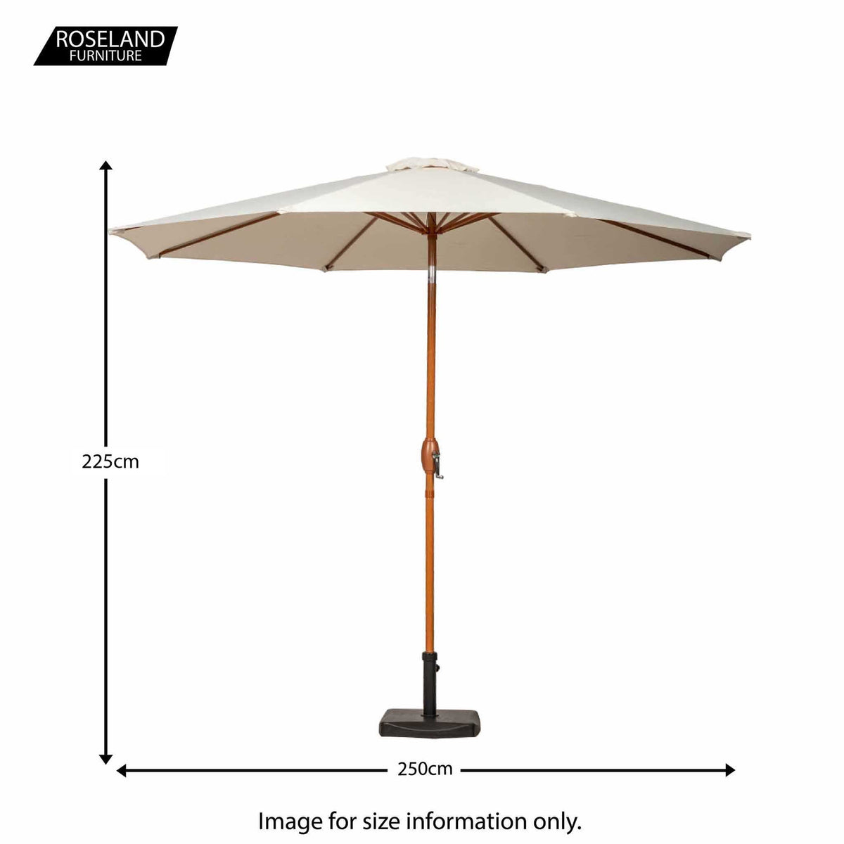 2.5m Ivory Garden Parasol with wood look aluminium frame - Size Guide