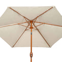 close up of the waterproof canopy on the 2.5m Ivory Garden Parasol with wood look aluminium frame