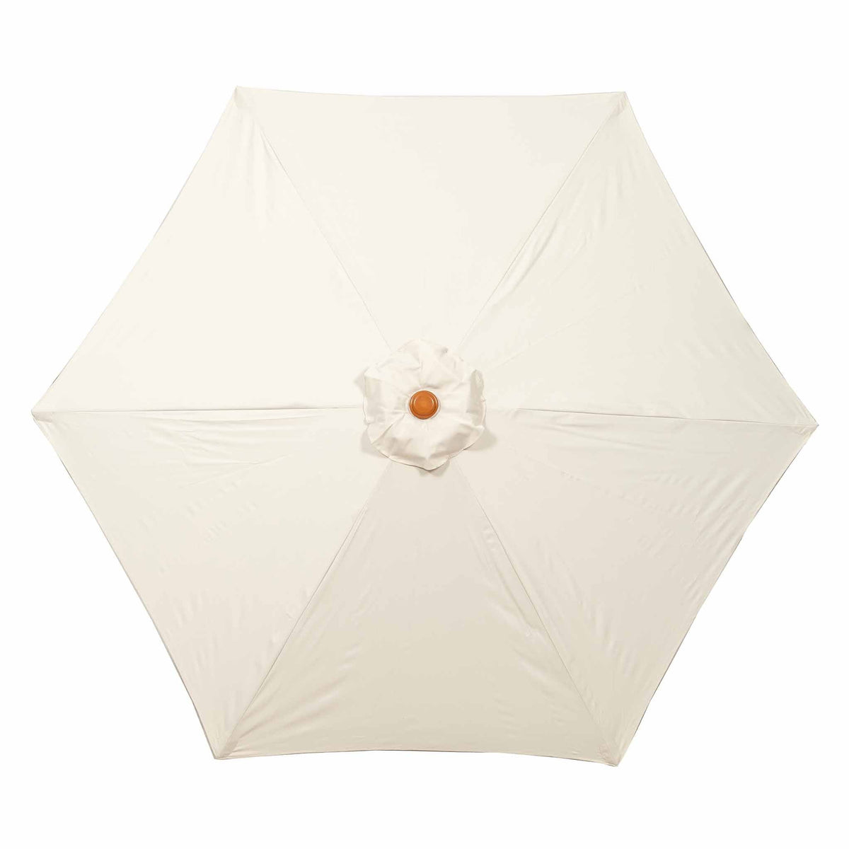 top view of the weatherproof cream canopy on the 2.5m Ivory Garden Parasol with wood look aluminium frame