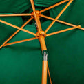 close up of ribs on the 3m Green Parasol Wood look Aluminium Parasol by Roseland Furniture