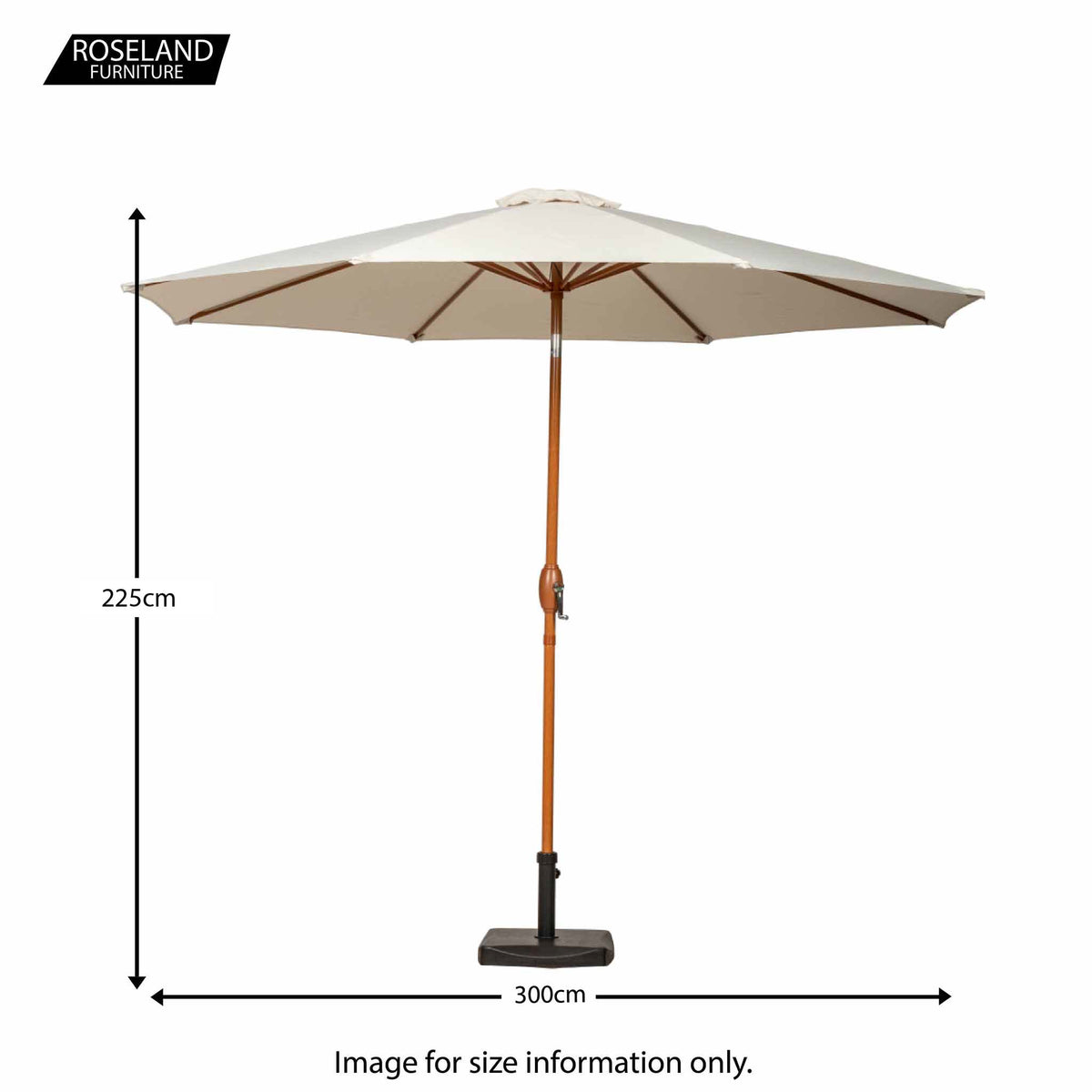 3m Parasol Wood look Aluminium Parasol - Ivory - Size Guide