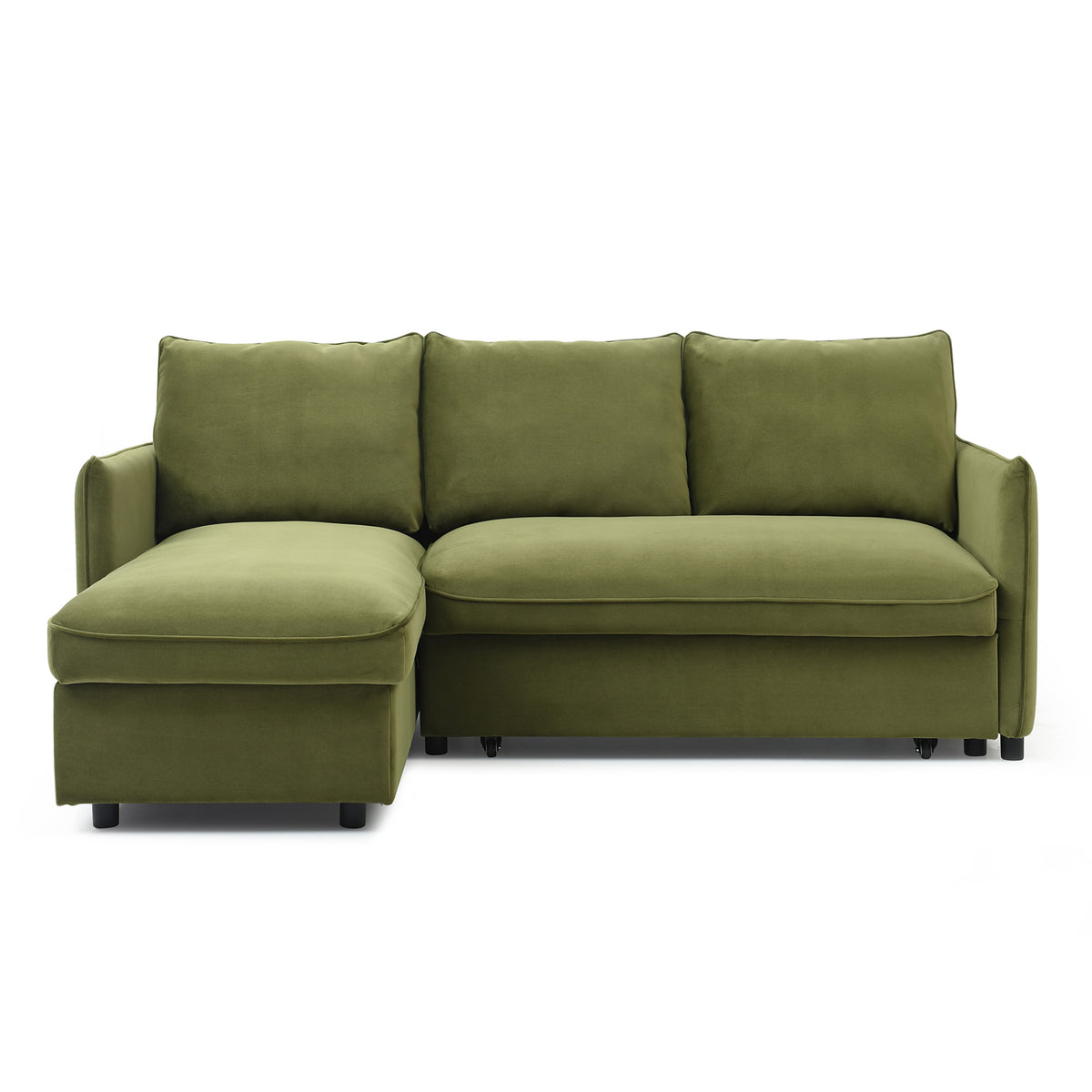 Thalia Olive Green Velvet 3 Seater Corner Chaise Sofa Bed