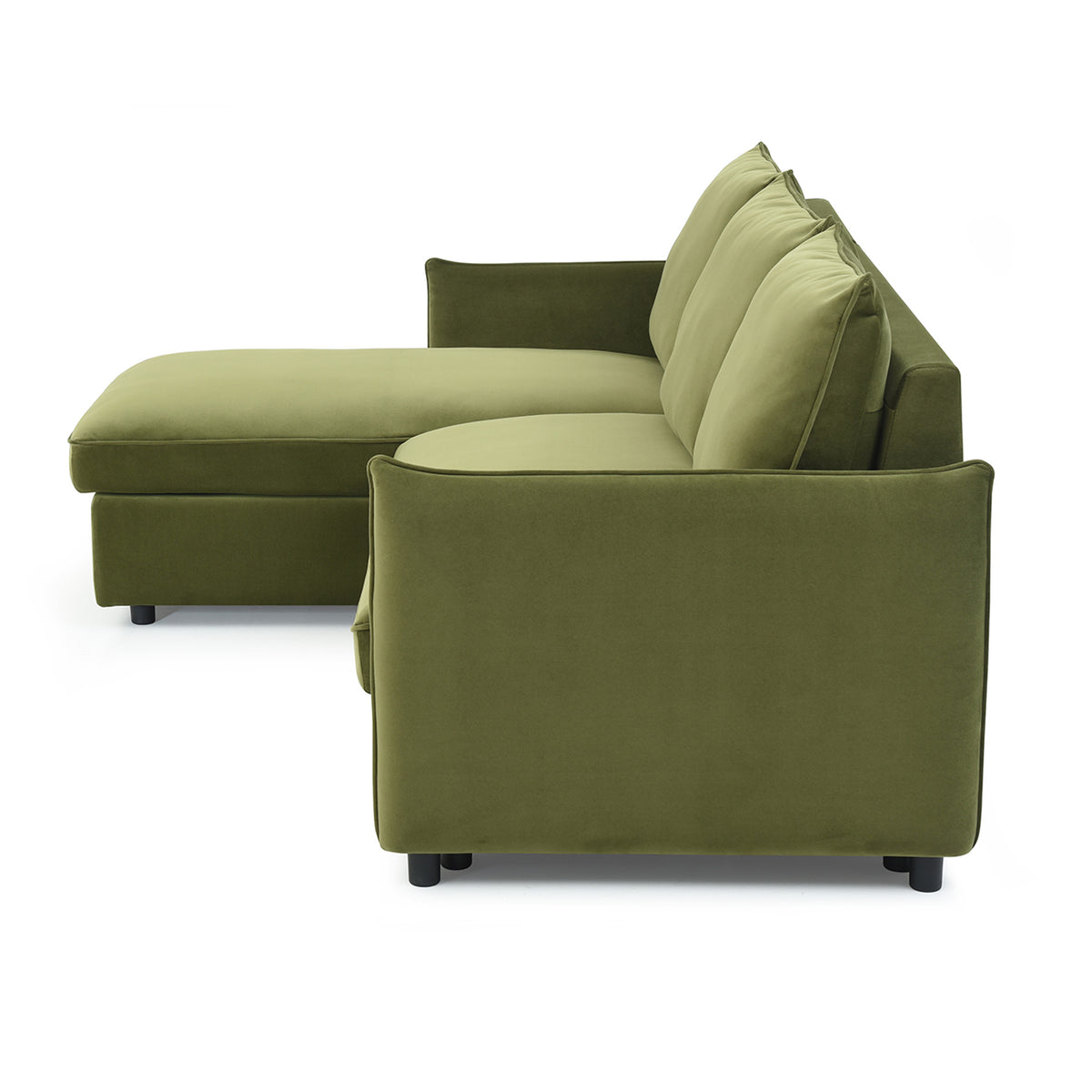 Thalia Olive Green Velvet 3 Seater Corner Chaise Sofa Bed