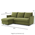Thalia Olive Green Velvet 3 Seater Corner Chaise Sofa Bed dimensions