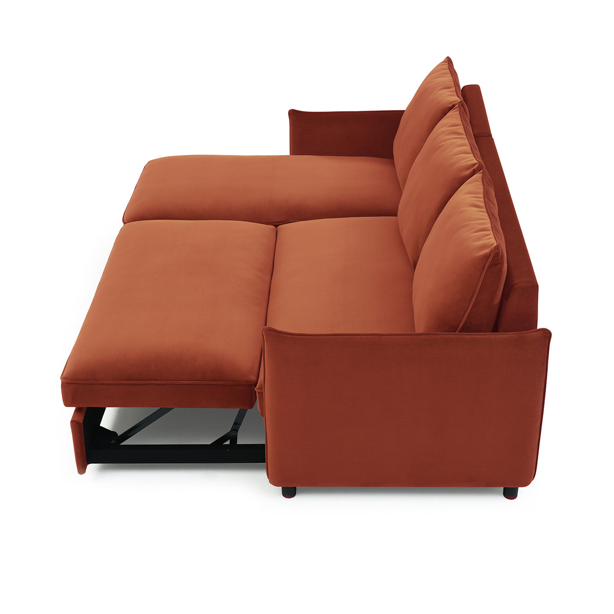 Thalia Burnt Orange Velvet 3 Seater Corner Chaise Sofa Bed