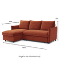 Thalia Burnt Orange Velvet 3 Seater Corner Chaise Sofa Bed dimensions