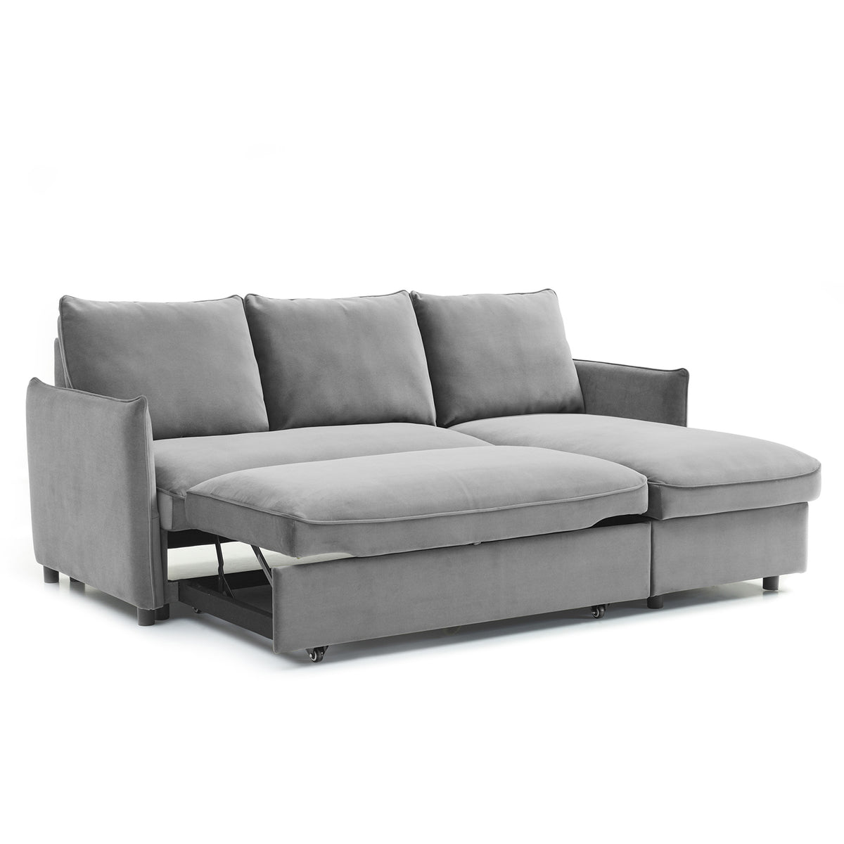Thalia Grey Velvet 3 Seater Corner Chaise Sofa Bed from Roseland Furniture