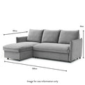 Thalia Grey Velvet 3 Seater Corner Chaise Sofa Bed dimensions