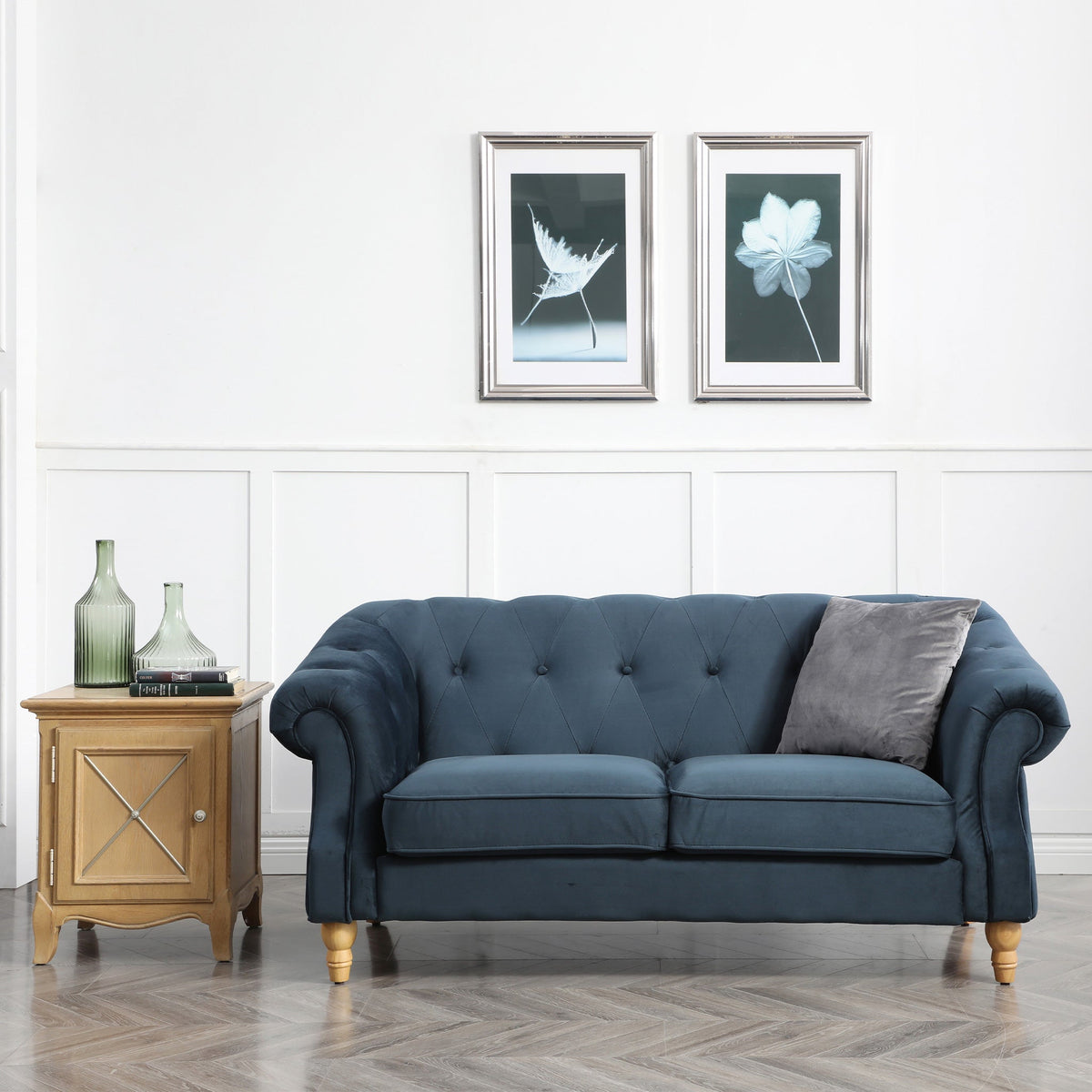 Darius Navy Blue Chesterfield Velvet 2 Seater Sofa for living room