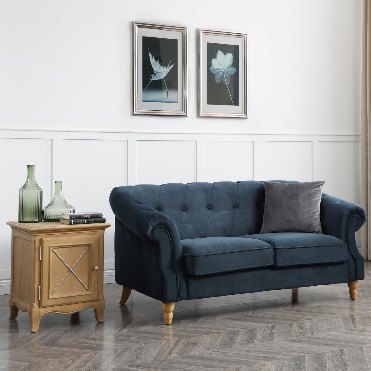 Darius Navy Blue Chesterfield Velvet 2 Seater Couch