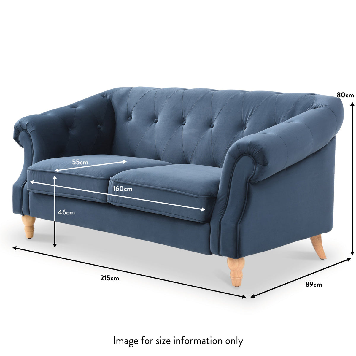 Darius Navy Blue Chesterfield Velvet 3 Seater Sofa dimensions