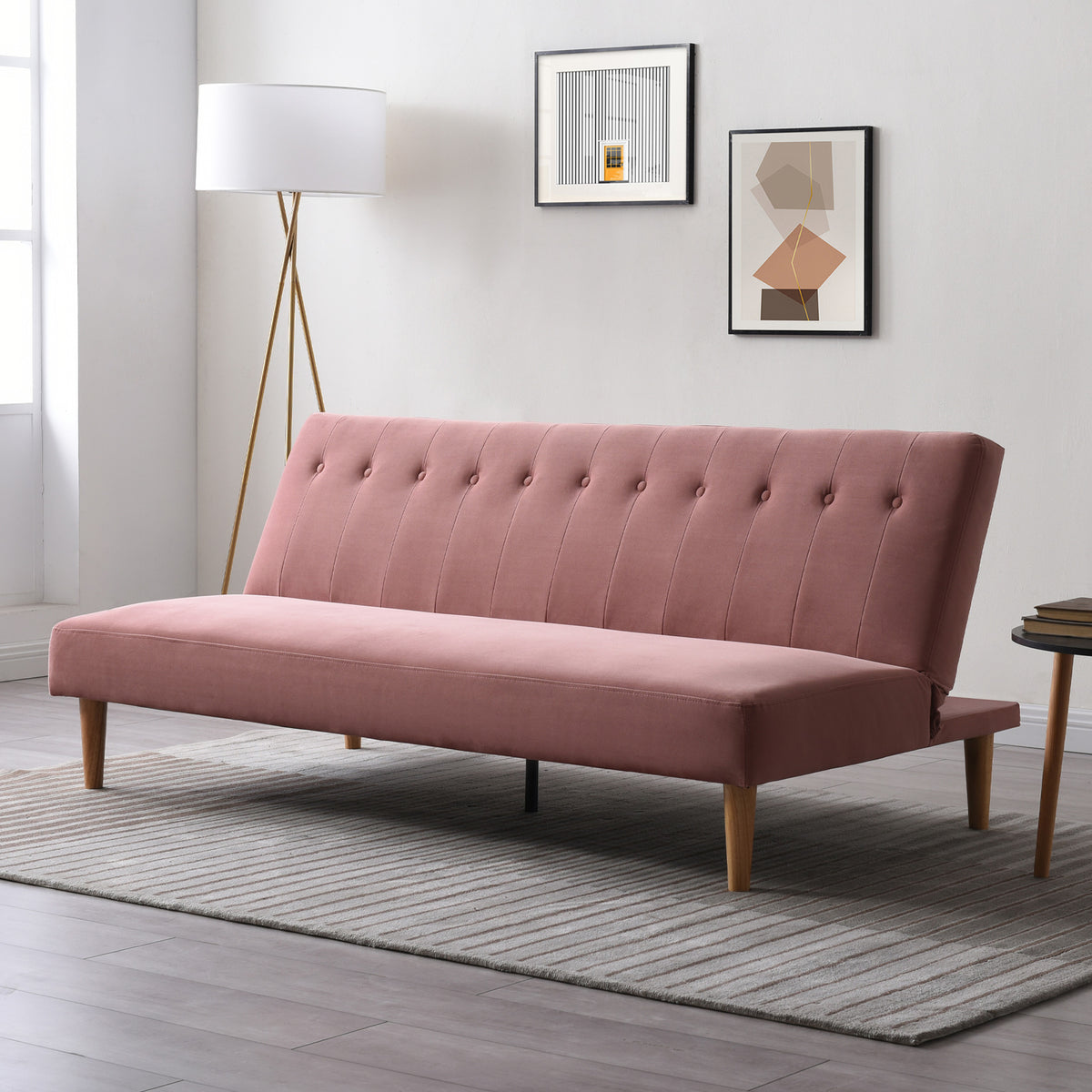 Shelby Dusty Pink Velvet Clik Clak Futon Sofa Bed
