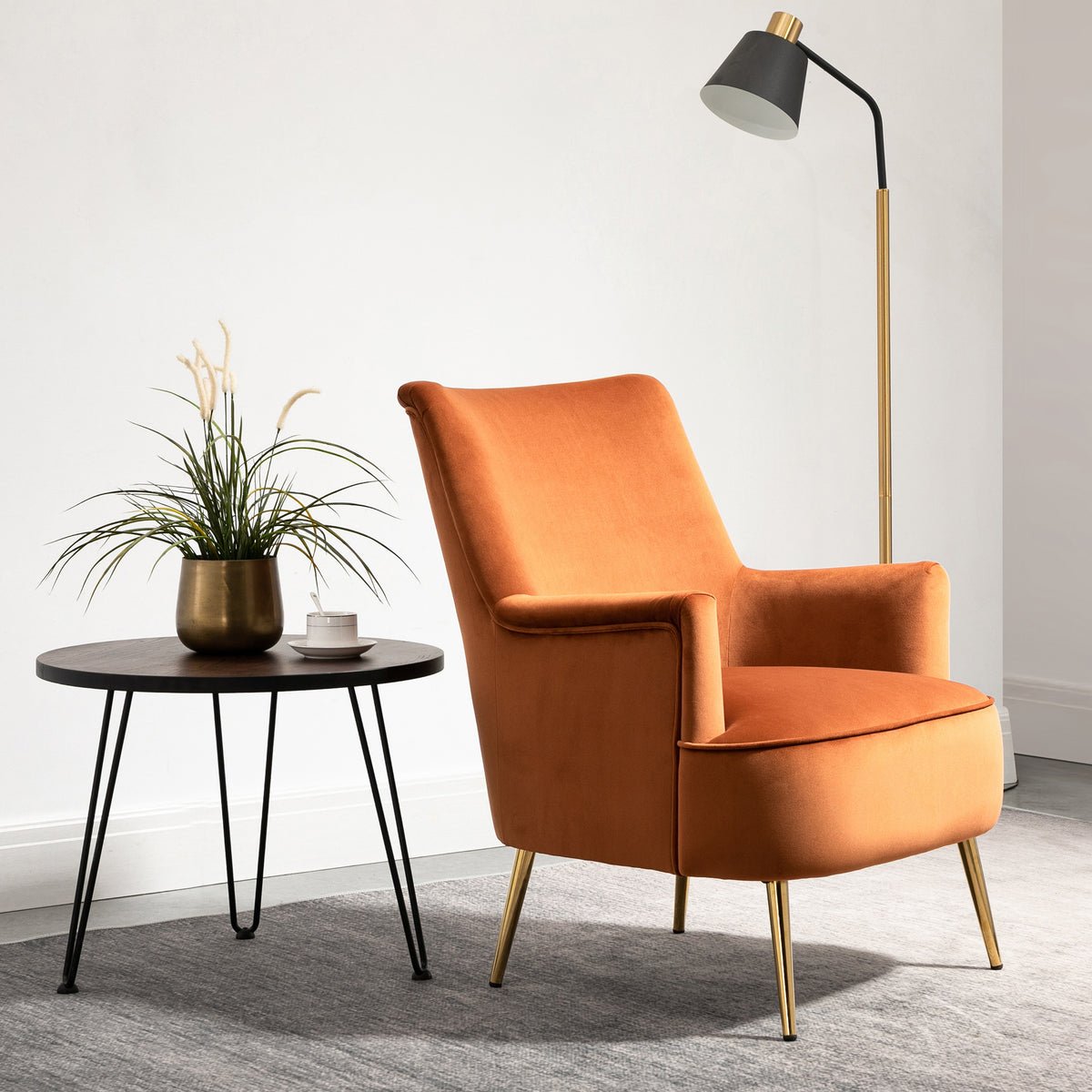 Freddie Burnt Orange Velvet Armchair