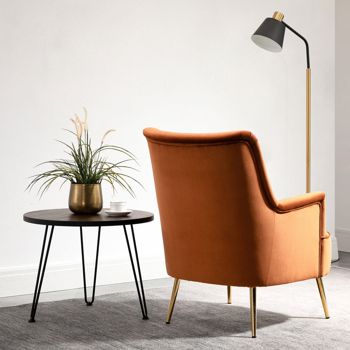 Freddie Burnt Orange Velvet Armchair