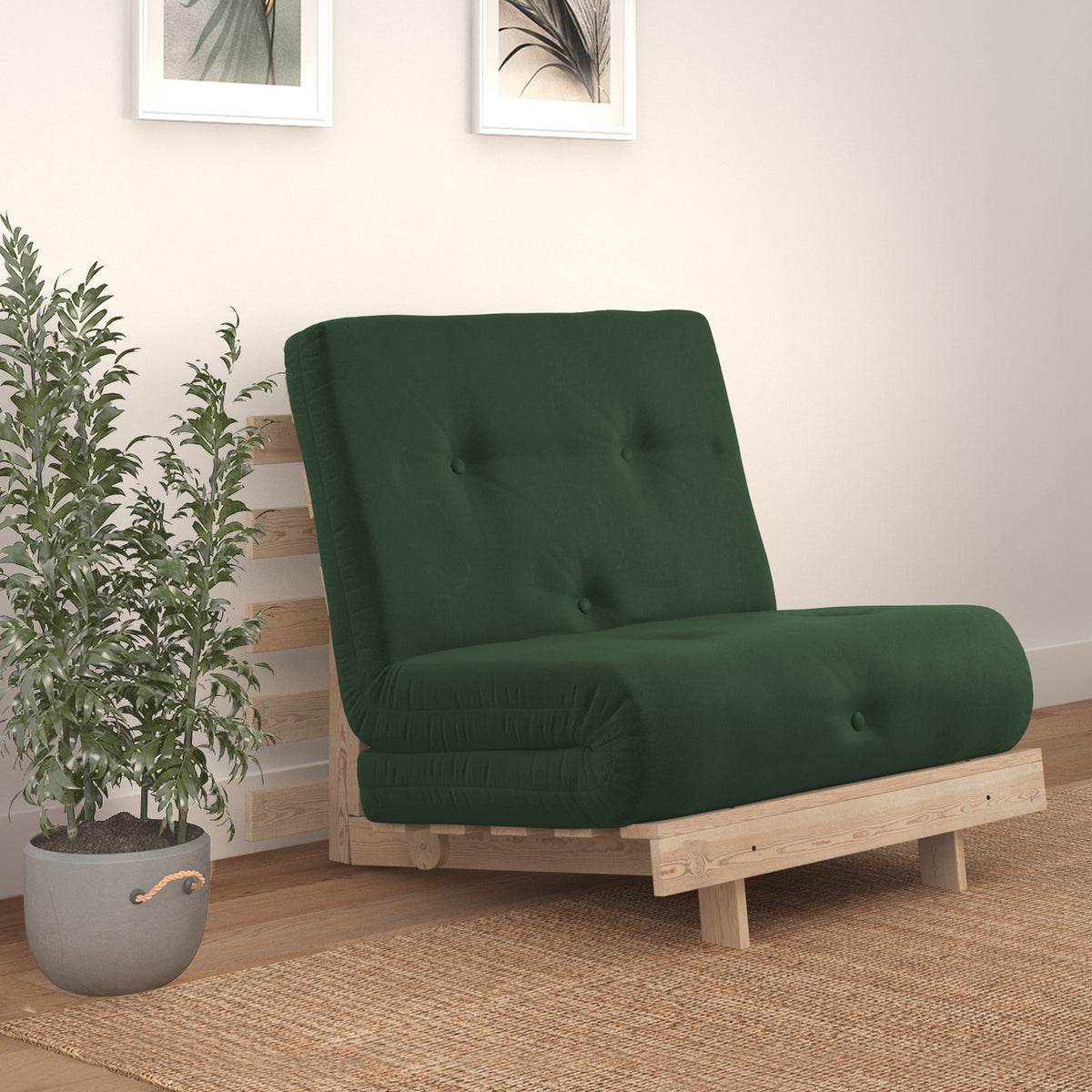 Maggie Forest Green Single Futon Sofa Bed for living room