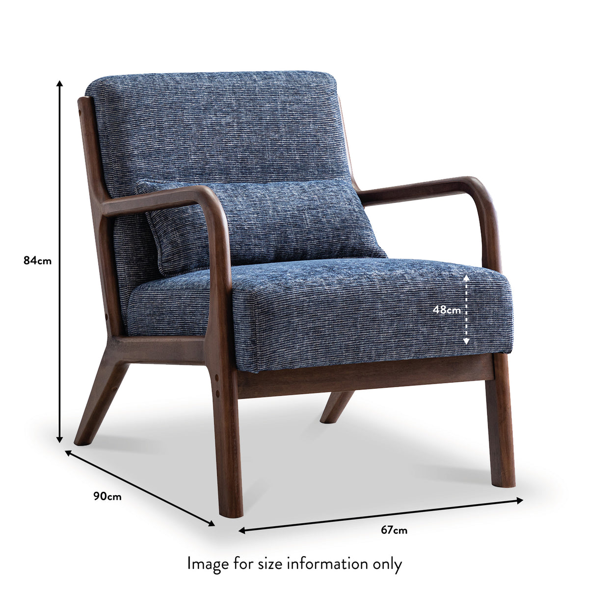 Khali Navy Blue Upholstered Modern Vintage Armchair dimensions