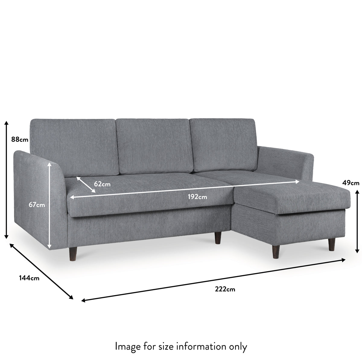 Millen Grey Chaise Sofa Bed dimensions