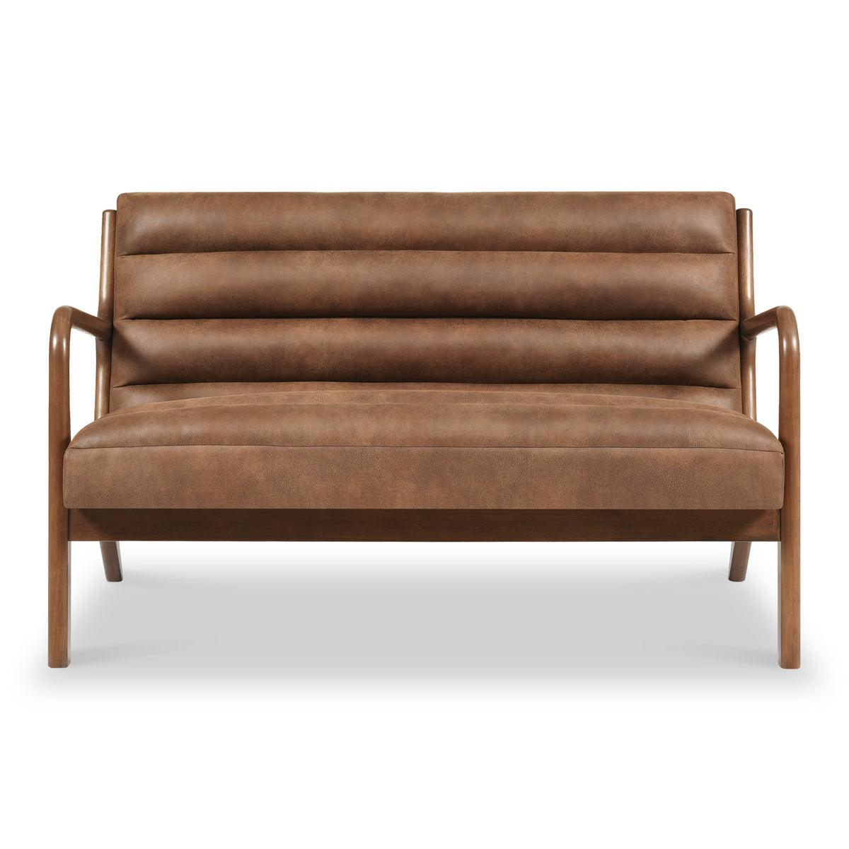 Jacques Brown Ribbed Faux Leather 2 Seater Loveseat
