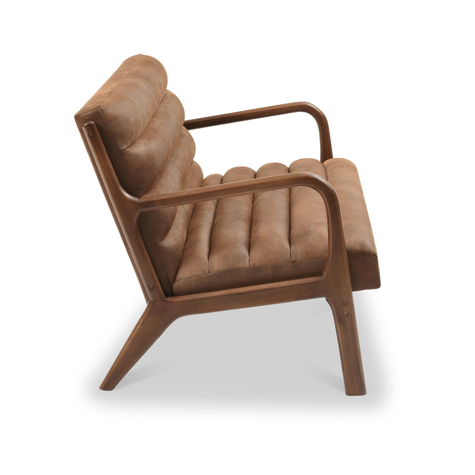 Jacques Brown Ribbed Faux Leather 2 Seater Sofa