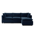 Theo Navy 3 Seater Velvet Chaise Sofa from Roseland Furniture