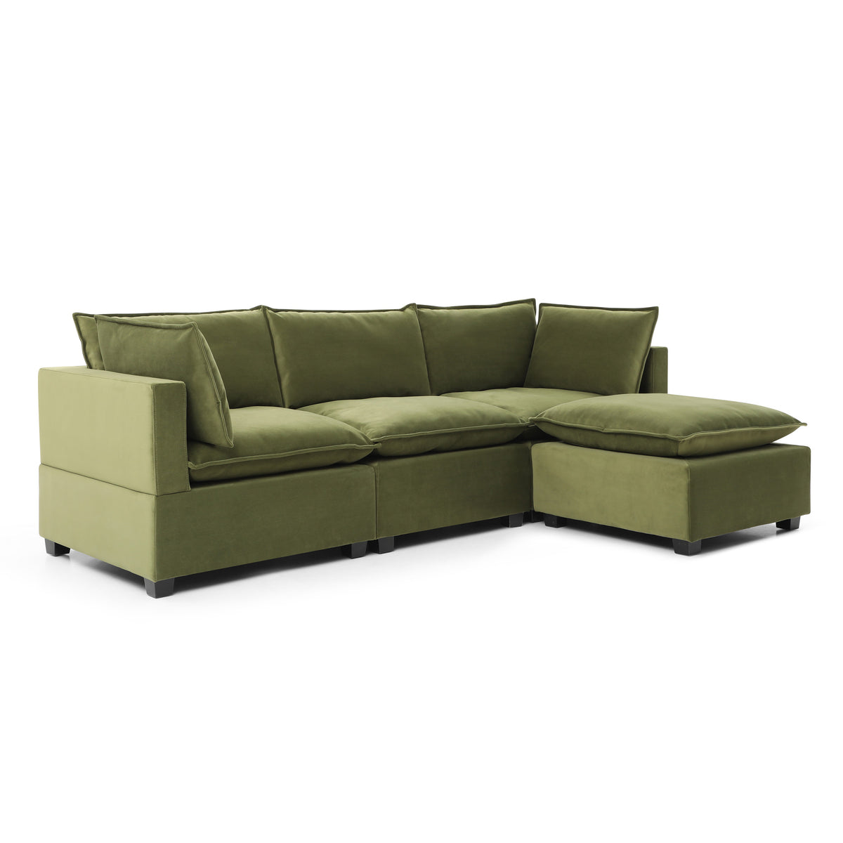 Theo Olive Green 3 Seater Velvet Chaise Couch