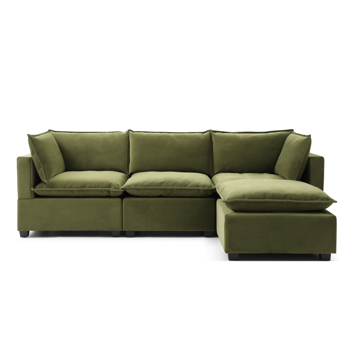 Theo Olive Green 3 Seater Velvet Chaise Sofa from Roseland Furniture
