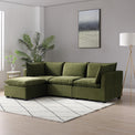 Theo Olive Green 3 Seater Velvet Chaise Sofa