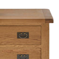 Zelah Oak 5 Drawer Chest of Drawers - Close up of top corner