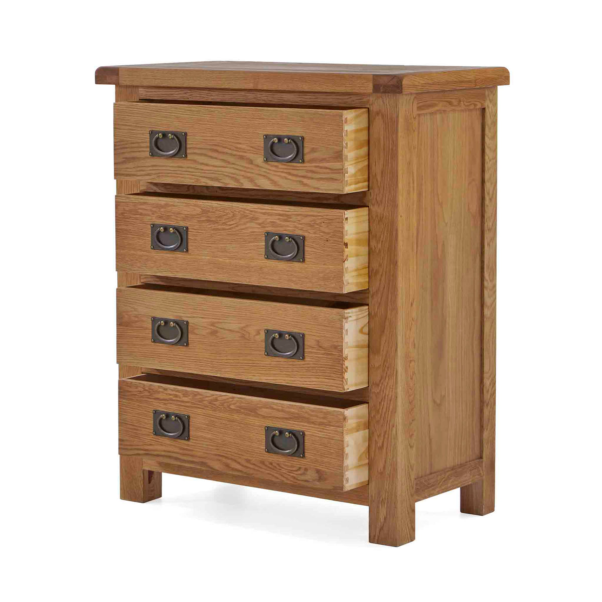 Zelah Oak 4 Drawer Chest - Side view with drawers open