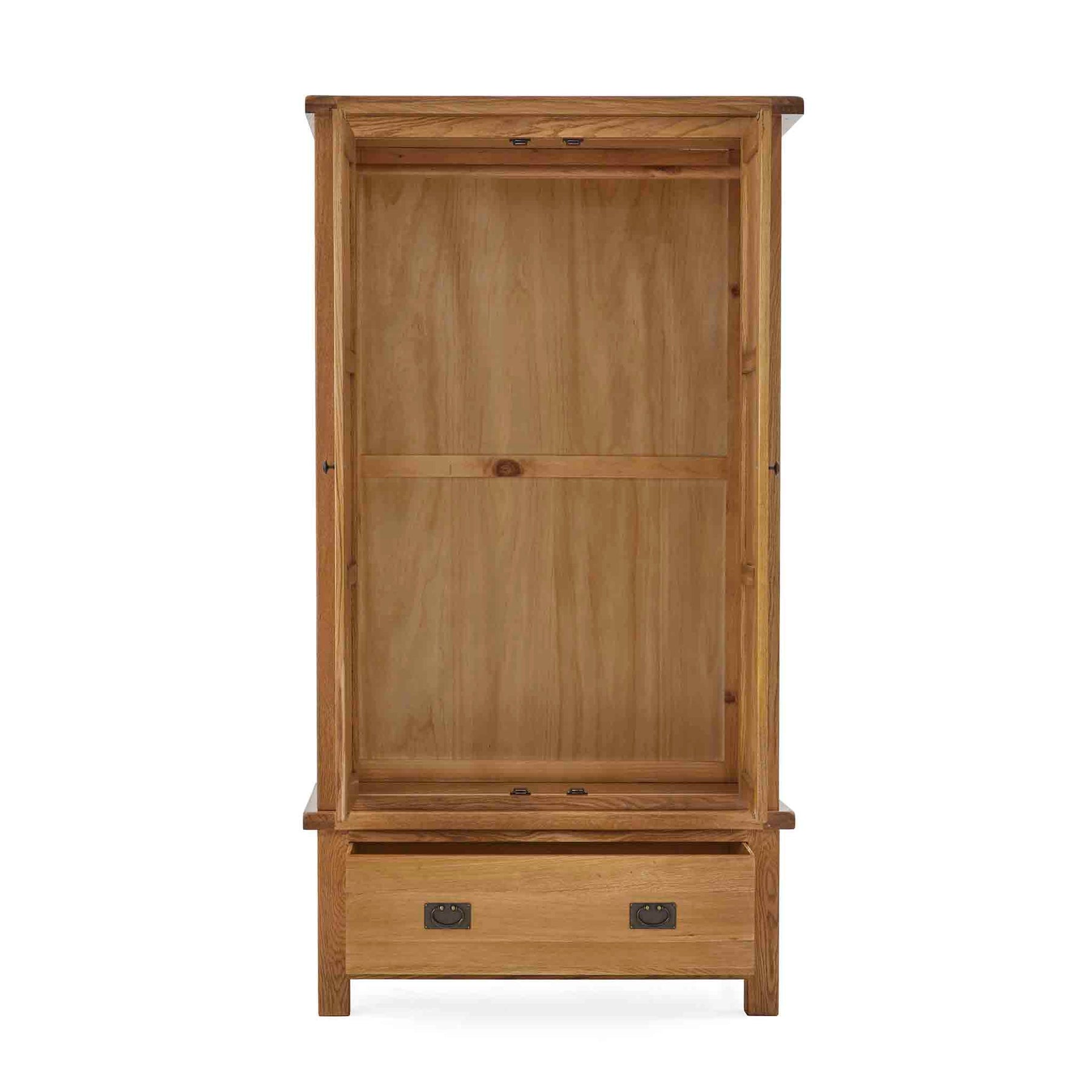 Zelah Oak Double Wardrobe with Drawer - Front view with wardrobe and drawer open