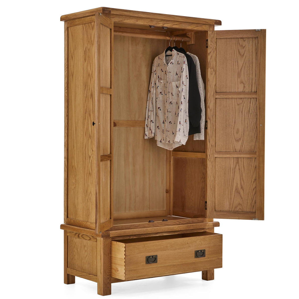 Zelah Oak Double Wardrobe with Drawer by Roseland Furniture
