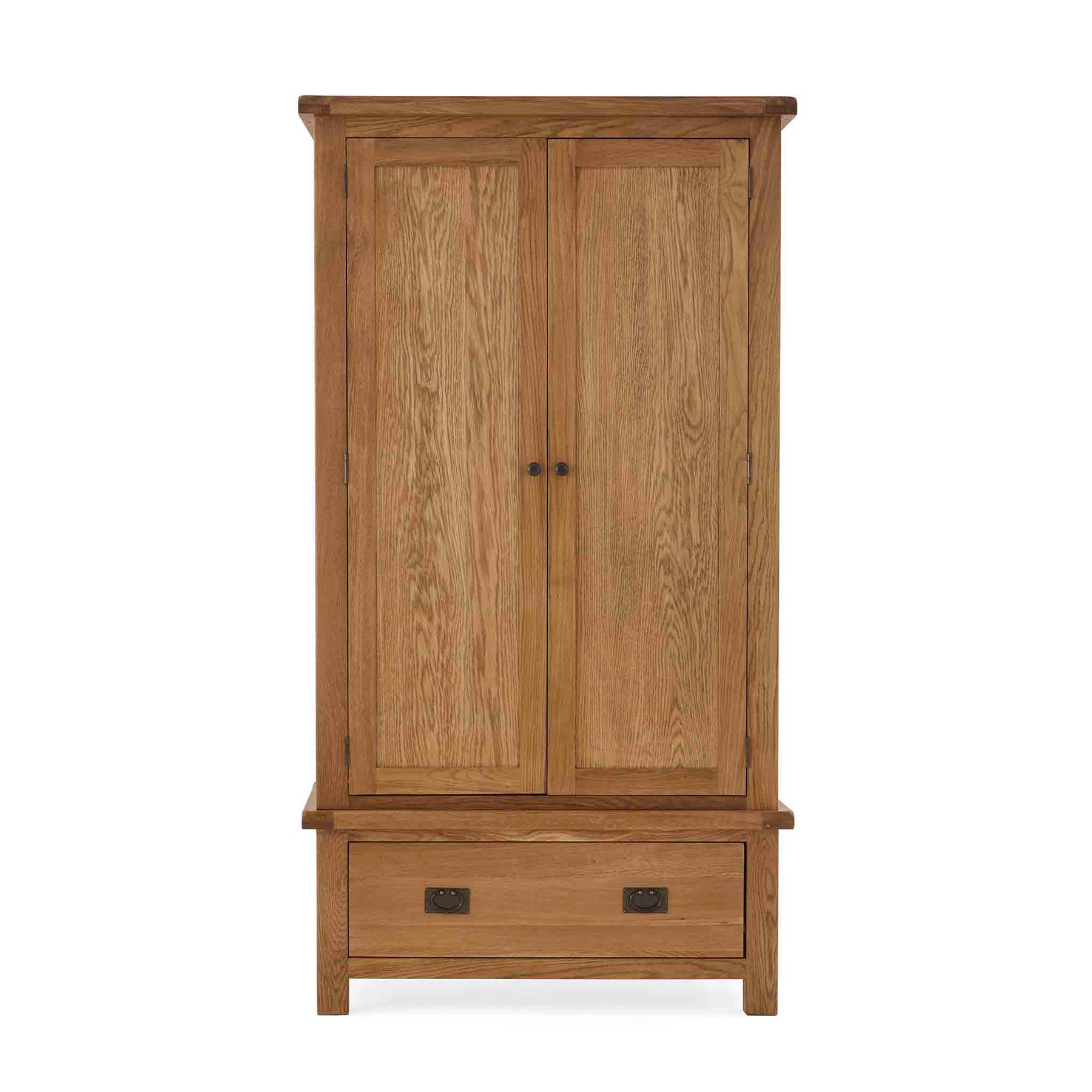 Zelah Oak Double Wardrobe with Drawer - Front on  view