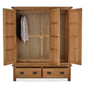 Zelah Oak Triple Wardrobe with Drawers - Front view with doors and drawers open