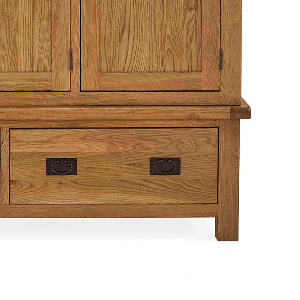 Zelah Oak Triple Wardrobe with Drawers - Close up of drawer front